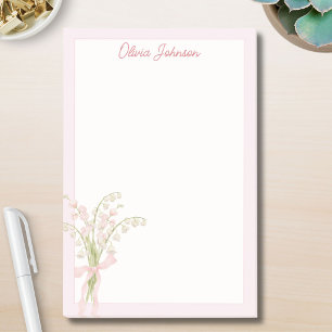 Monogrammed Watercolor Lily of The Valley Floral Post-it Notes