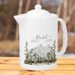 Monogrammed Watercolor Mountain and Forest<br><div class="desc">Sip in style with our Monogrammed Watercolor Mountain and Forest Teapot! Personalise it with your monogram,  and enjoy the blend of rustic charm and nature vibes. Ideal for tea lovers who appreciate a touch of personalised elegance.</div>