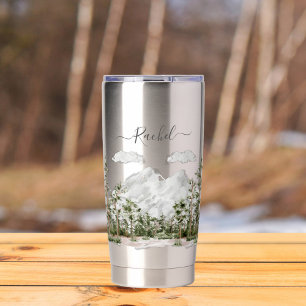 Monogrammed Watercolor Mountain and Forest Insulated Tumbler