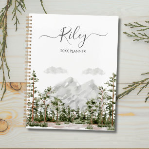 Monogrammed Watercolor Mountain and Forest Planner