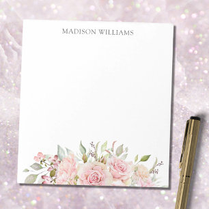 Monogrammed Watercolor Pink Rose Floral Notepad