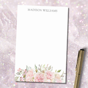 Monogrammed Watercolor Pink Rose Floral Post-it Notes