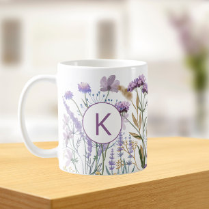 Monogrammed Watercolor Purple Wildflower Meadow Coffee Mug