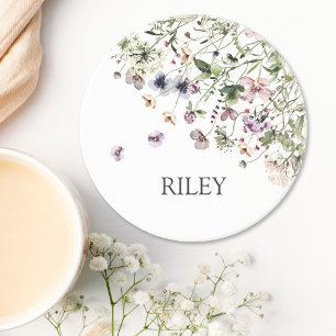 Monogrammed Watercolor Purple Wildflowers Coaster