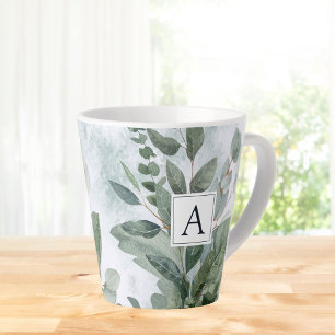 Monogrammed Watercolor Rustic Sage Greenery Latte Mug