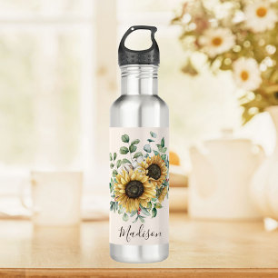 Monogrammed Watercolor Vintage Rustic Sunflower 710 Ml Water Bottle