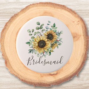 Monogrammed Watercolor Vintage Rustic Sunflower 7.5 Cm Round Badge