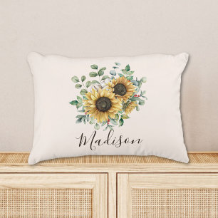 Monogrammed Watercolor Vintage Rustic Sunflower Decorative Cushion