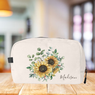 Monogrammed Watercolor Vintage Rustic Sunflower Dopp Kit