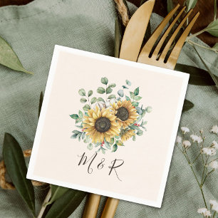 Monogrammed Watercolor Vintage Rustic Sunflower Napkin