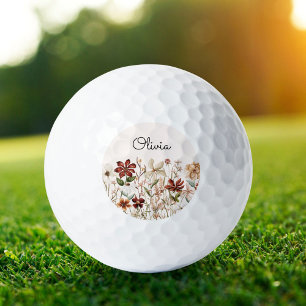 Monogrammed Watercolor Vintage Wildflower Floral Golf Balls