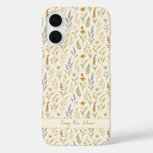 Monogrammed Watercolor Wildflower Floral Pattern iPhone 16 Case