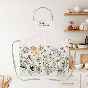 Monogrammed Watercolor Wildflower Garden Apron