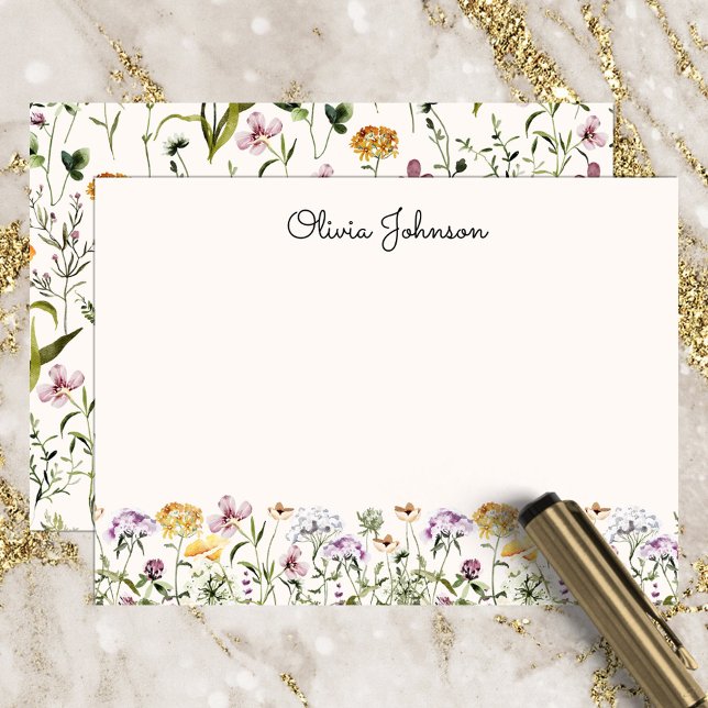 Monogrammed Watercolor Wildflower Garden Card (In situ)