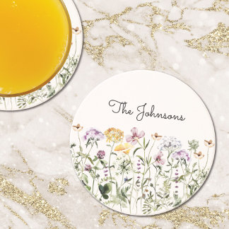 Monogrammed watercolor Wildflower Garden Coaster