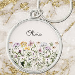 Monogrammed Watercolor Wildflower Garden Key Ring<br><div class="desc">Bring a touch of natural beauty into your styele with our Wildflower Garden keychain. Discover a delightful collection of colourful blooms that will bring the charm of nature. You can personalise it by adding your  name. Great as gift for nature and flower lovers.</div>