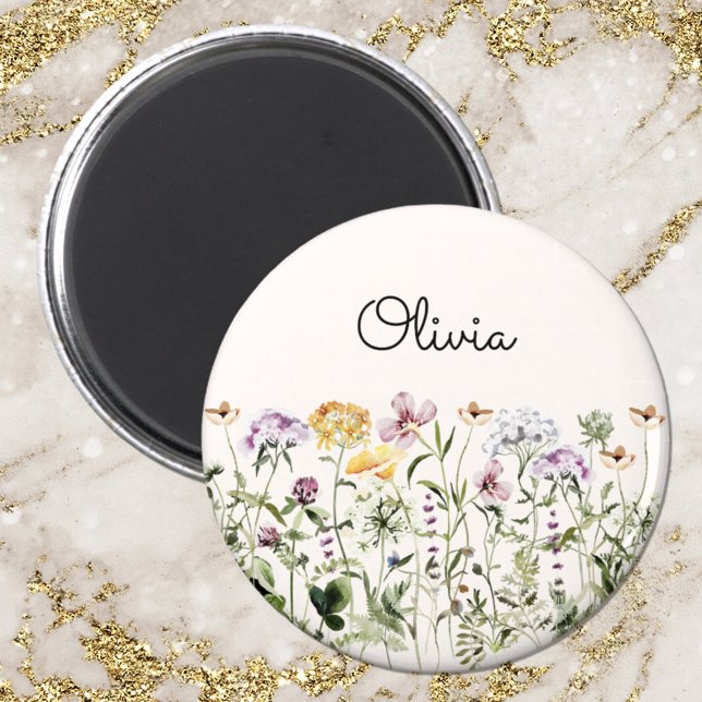 Monogrammed Watercolor Wildflower Garden Magnet (Front and Back)