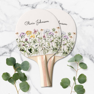 Monogrammed Watercolor Wildflower Garden Ping Pong Paddle