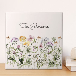 Monogrammed Watercolor Wildflower Garden Tile