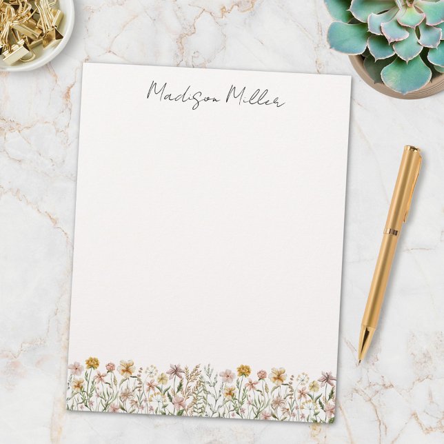 Monogrammed Watercolor Wildflower Meadow Floral Custom Letterhead (In situ)