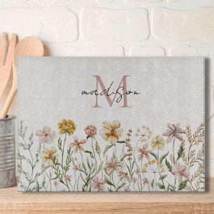 Monogrammed Watercolor Wildflower Meadow Floral Cutting Board