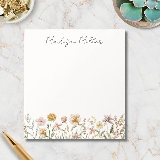 Monogrammed Watercolor Wildflower Meadow Floral Notepad (In situ)