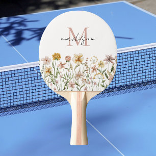Monogrammed Watercolor Wildflower Meadow Floral Ping Pong Paddle
