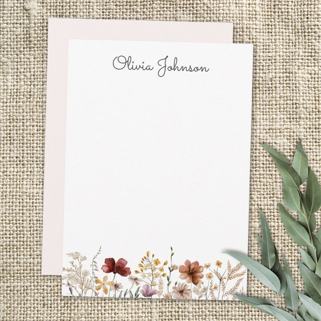 Monogrammed Watercolor Wildflower Pretty Floral Card (Close up)