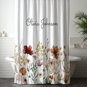 Monogrammed Watercolor Wildflower Pretty Floral Shower Curtain