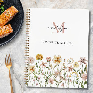 Monogrammed Watercolor Wildflower Recipe Book
