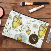 Monogrammed Watercolor yellow Butterfly floral