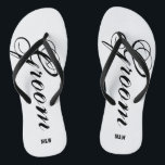 Monogrammed wedding flip flops for bride and groom<br><div class="desc">Rustic monogrammed wedding flip flops for groom and bride or guests. Custom strap colour for him and her / men and women. Customisable background colour and personalizable with name initials or monogram. Modern black and white his and hers wedge sandals with stylish script calligraphy typography. Cute party favour for beach...</div>