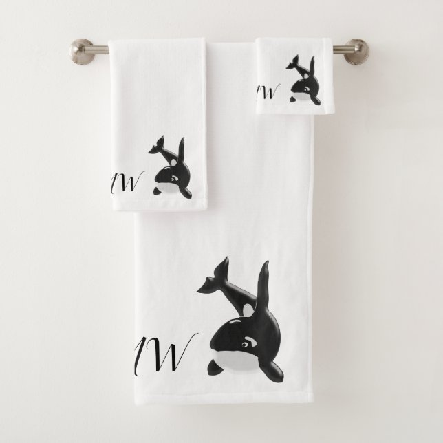 Monogrammed Whale Design Bath Towel Set (Insitu)