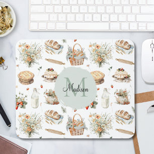 Monogrammed Whimsical Floral Strawberry Country Mouse Pad