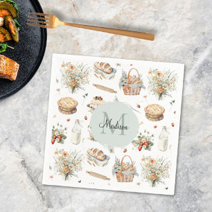 Monogrammed Whimsical Floral Strawberry Country Napkin