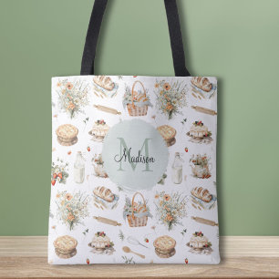 Monogrammed Whimsical Floral Strawberry Country Tote Bag