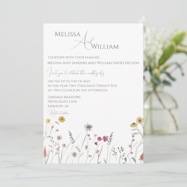 Monogrammed Whimsical Watercolor Wedding  Invitation (Standing Front)
