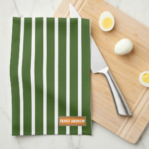Monogrammed white and green stripes stylish modern tea towel