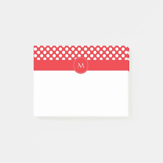 Monogrammed White and Red Polka Dot Post-it Notes (Front)