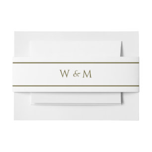 Monogrammed White Gold Wedding Invitation Belly Band