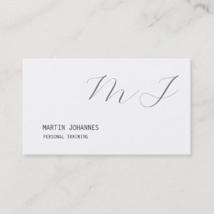 Monogrammed White Grey Personal Trainer Modern Business Card