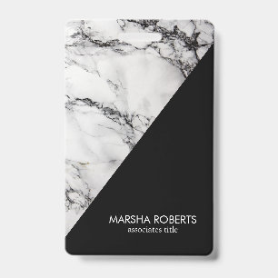 Monogrammed White Marble And Black Grain ID Badge
