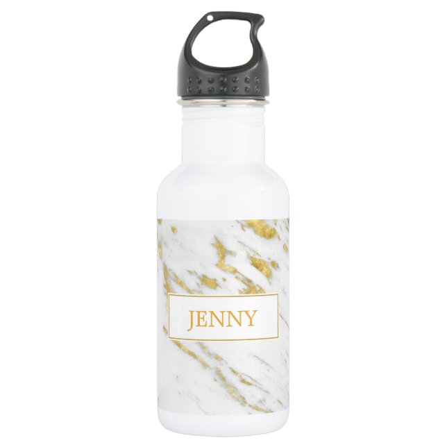 Monogrammed White Marble With Gold Glitter 532 Ml Water Bottle (Front)