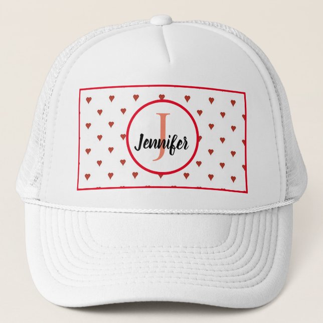 Monogrammed White/Red Personalised Valentines Hat  (Front)