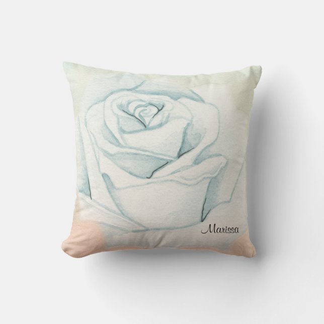 Monogrammed White Rose Cushion (Front)