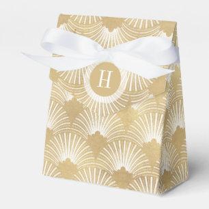 Monogrammed White & White Art-Deco Pattern Favour Box
