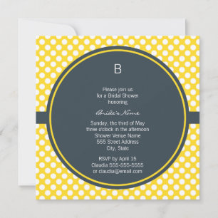 Monogrammed White, Yellow and Charcoal Polka Dot Invitation