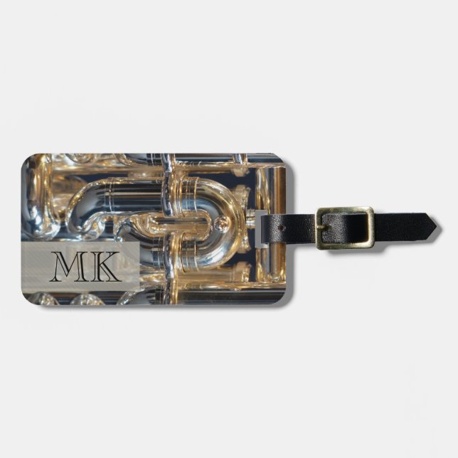 Monogrammed Wind Brass Instrument Euphonium Music Luggage Tag (Front Horizontal)