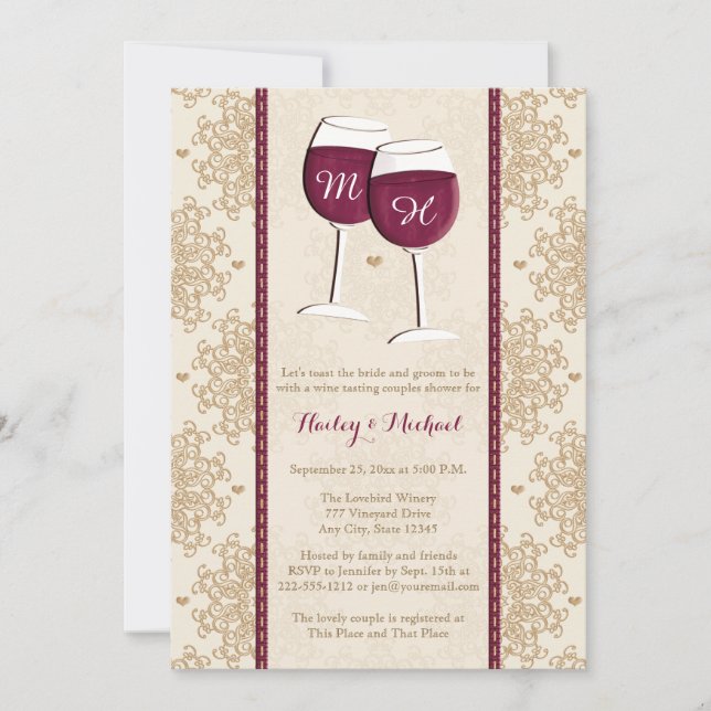 Monogrammed Wine Glasses Couples Wedding Shower Invitation (Front)
