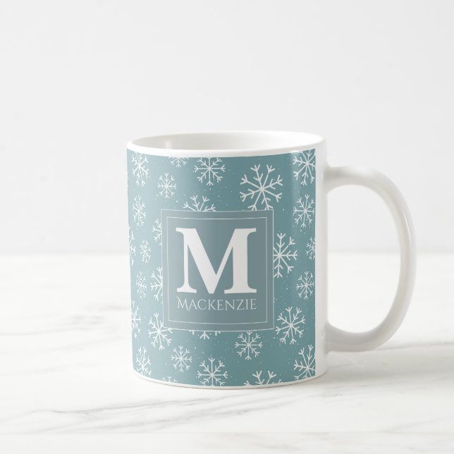Monogrammed Winter Snowflakes Holiday Coffee Mug (Right)